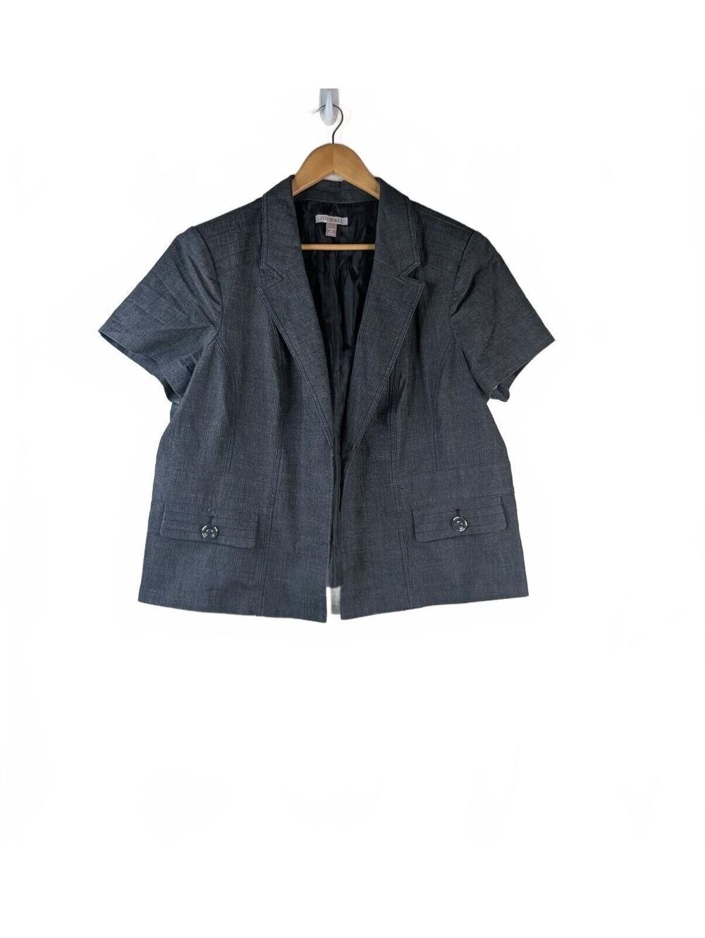 Roz & Ali Women's Dark Charcoal Gray Short Sleeve Cropped Blazer Jacket 2X